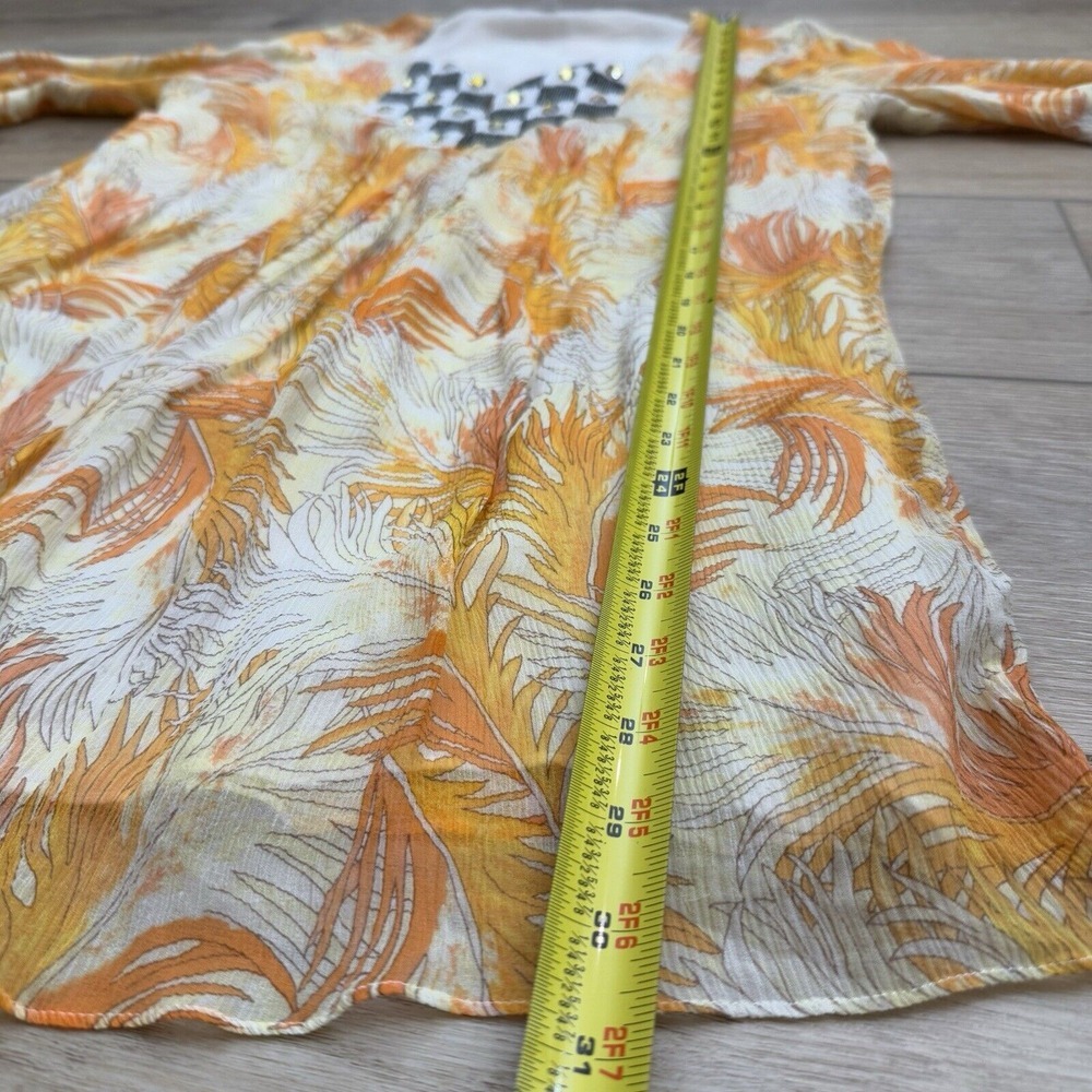 Calypso st‎ Barth Beaded Silk Split Neck Tunic Blouse Tropical Luxury Womens Med - Picture 14 of 16
